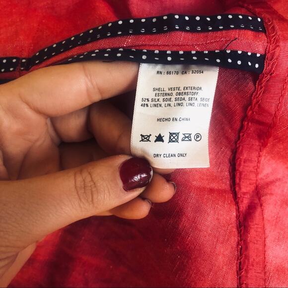 ANTHROPOLOGIE Red Pink Ruffle Tiered Silk Linen Wrap Mini Knee Length Skirt 0 - Picture 6 of 8